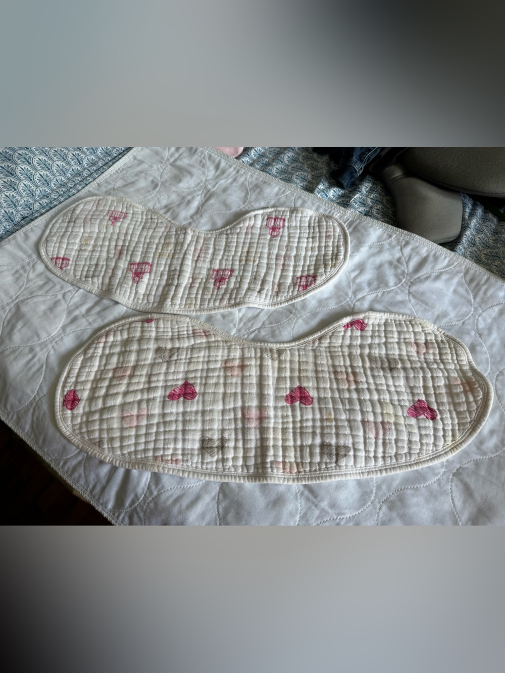 Kids Quilted Nursing Burp Cloths with Pink Heart Accents